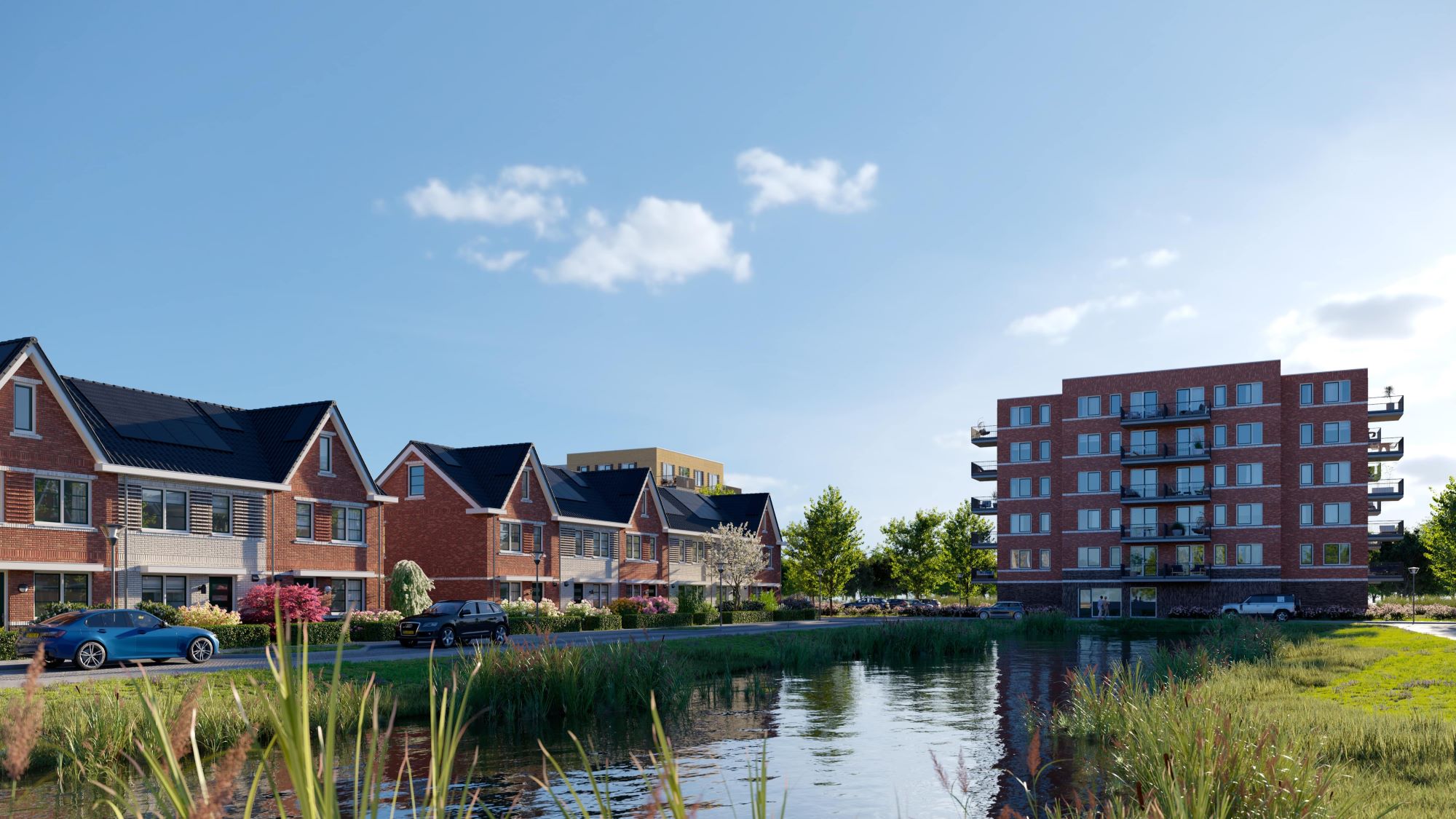 Voorbeeld van een bouwplan met een aantal eengezinswoningen en een appartementengebouw. Foto: Van Wijnen. 
